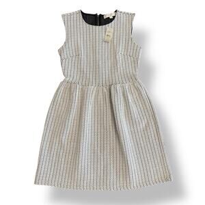 Loft NWT‎ Herringbone Fit and Flare Knee Length Dress Womens Size 2P Black White